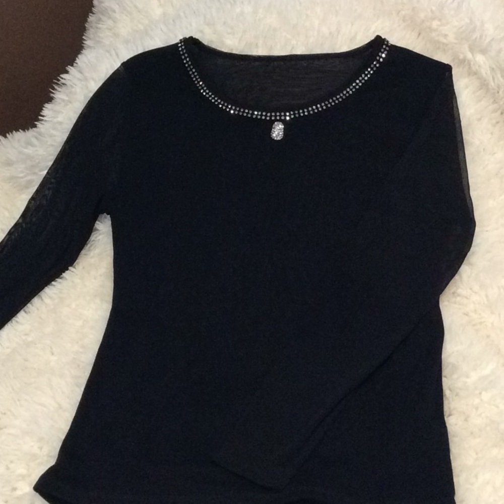 Black mesh rhinestone top